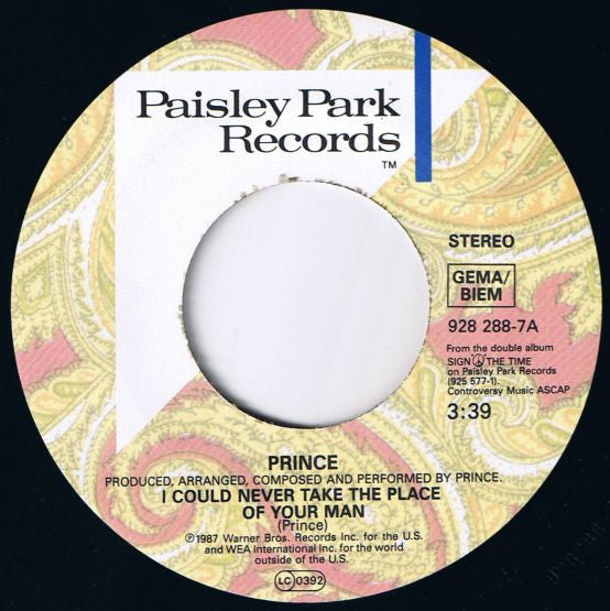 Prince - I could never take the place of your man (7inch single)