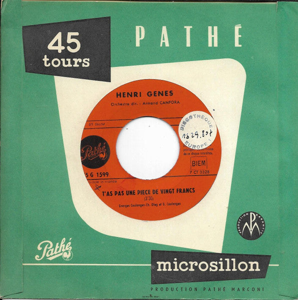 Henri Genes - T'as pas une piece de vingt francs (7inch)