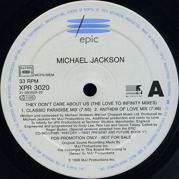 Michael Jackson - Theu don't care about us (The love to infinity mixes) (12inch maxi)